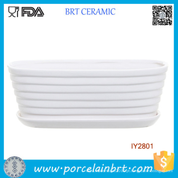Cerâmica branca com nervuras Design Tub Pot Garden Plant Box